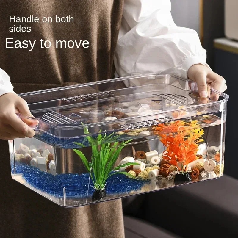 Transparant Vierkant Aquarium Plastic Goudvissen Tank Aquarium Betta Vis Kweekdoos Aquaria Tafeldecoratie