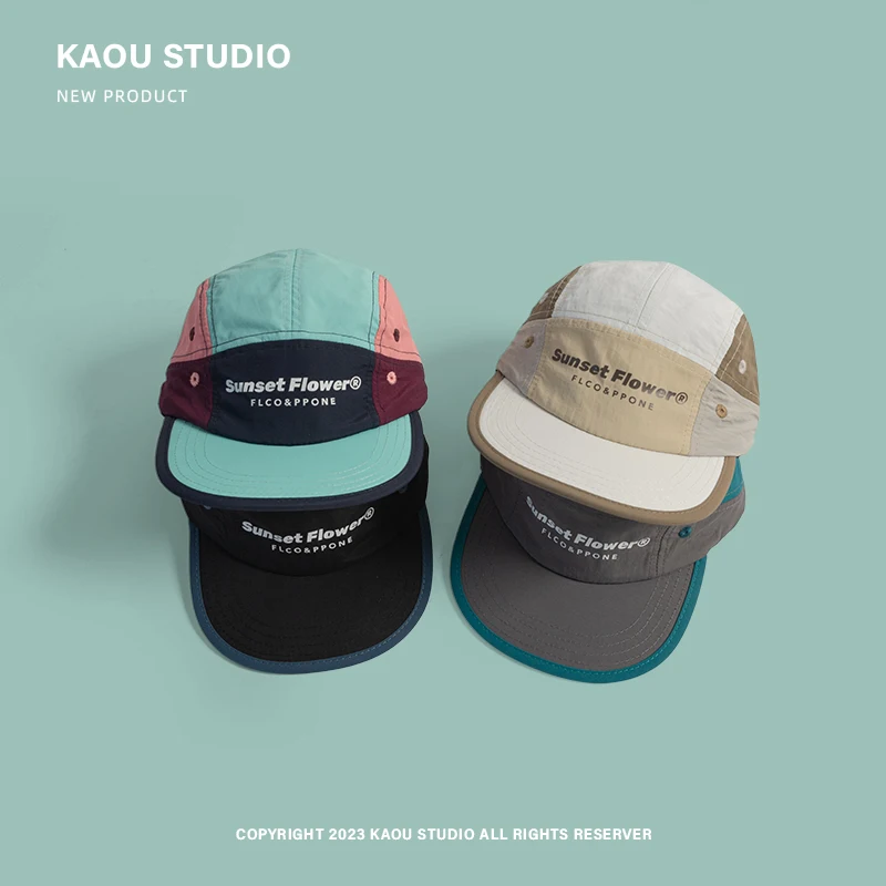 Casquettes de baseball hip-hop à bords plats pour hommes et femmes, chapeau d'été, crème solaire assortie, 5 panneaux, documents personnalisés, séchage rapide, rue