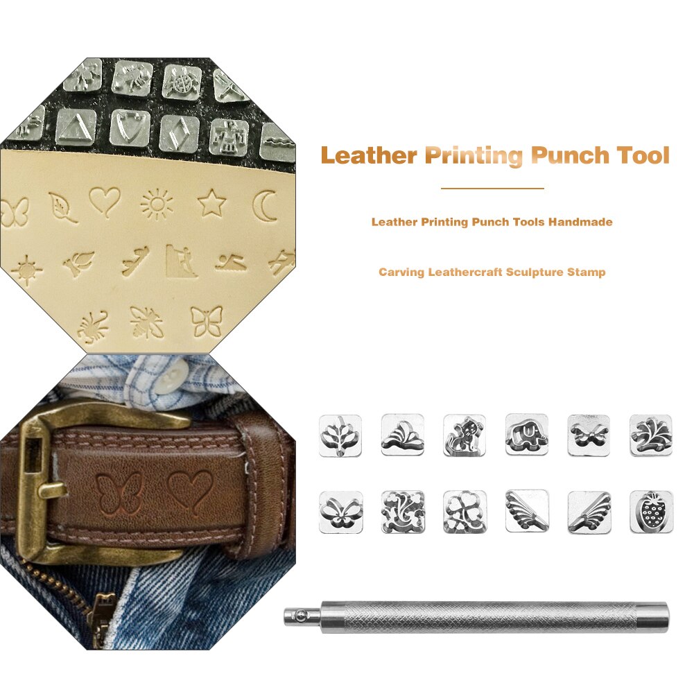 Leather Working Saddle Making Tools Leather Stamp Set for DIY Steel Punch Carving Metal Leather Craft Stamps Printing Tool