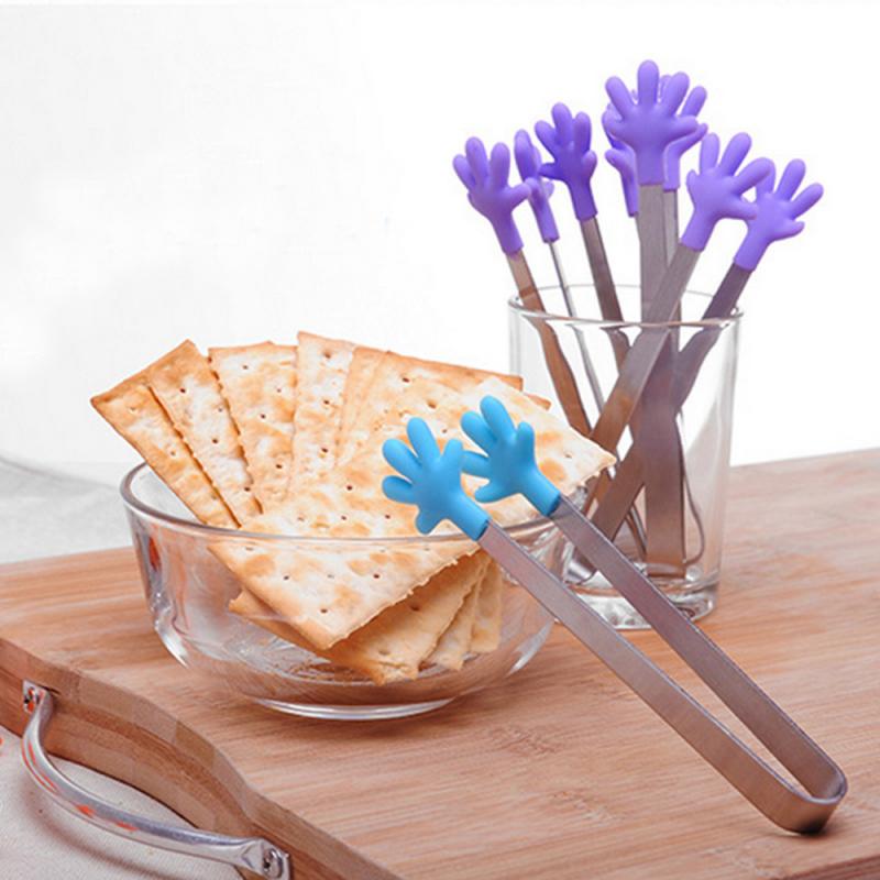 Hoomin Salade Serveren Bbq Tang Rvs Handvat Gebruiksvoorwerp Creatieve Hand Shape Keuken Koken Gereedschap Mini Siliconen Voedsel Clip