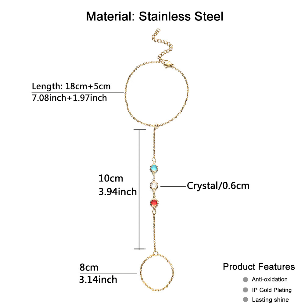 MinaMaMa Mode Eenvoudige Rvs Kleurrijke Crystal Link Chain Vinger Armbanden Voor Vrouwen Vinger Hand Chain Sieraden