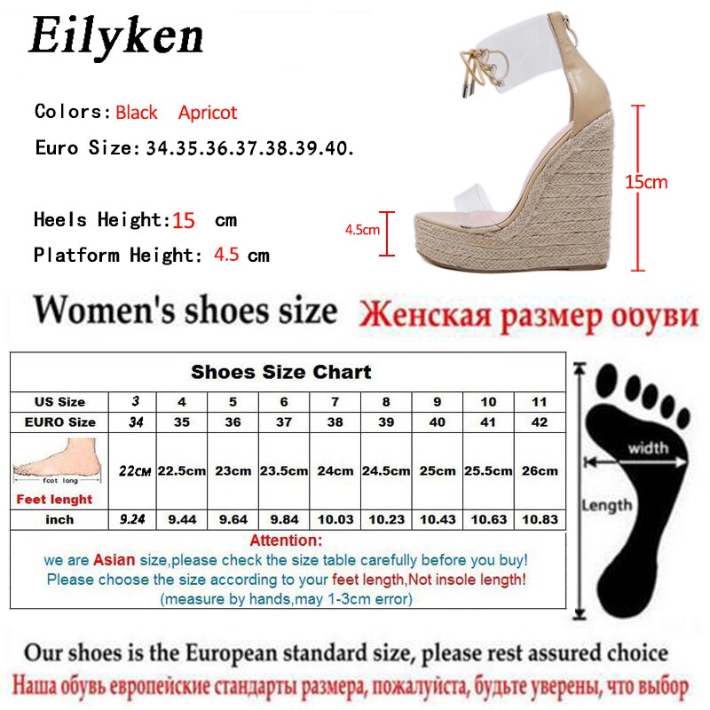 Eilyken pvc genomskinliga sandaler skor spänne rem fritidsplattform kilar dam sandaler högklackat 15cm skor