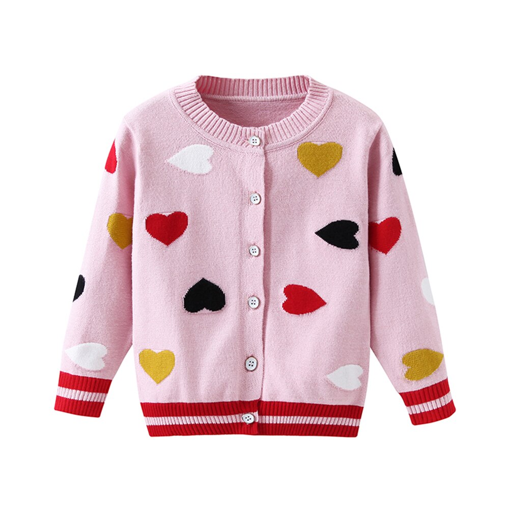Focusnorm herfst winter meisjes trui jas hart print gebreid lange mouw enkelrijs casual outfits: Roze / 4t
