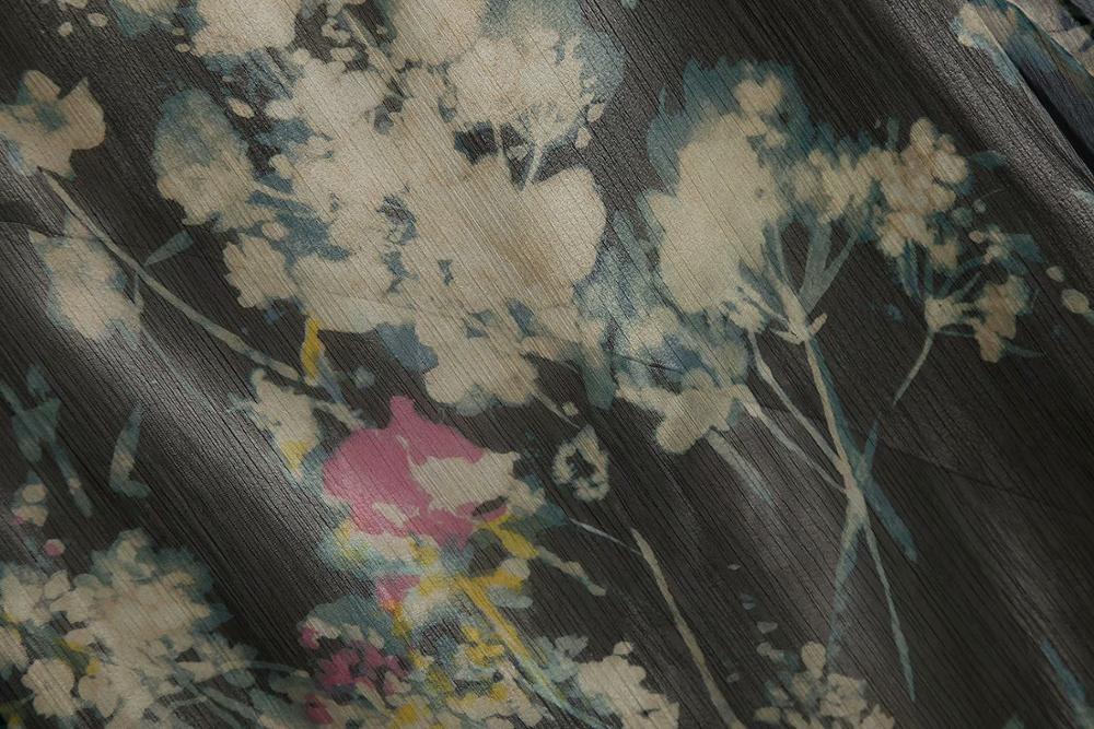 Saia feminina estampada vintage, saia de flores com estampa de flores, dupla camada, manga longa, renda, laço, casual, retrô, 2020 qun622
