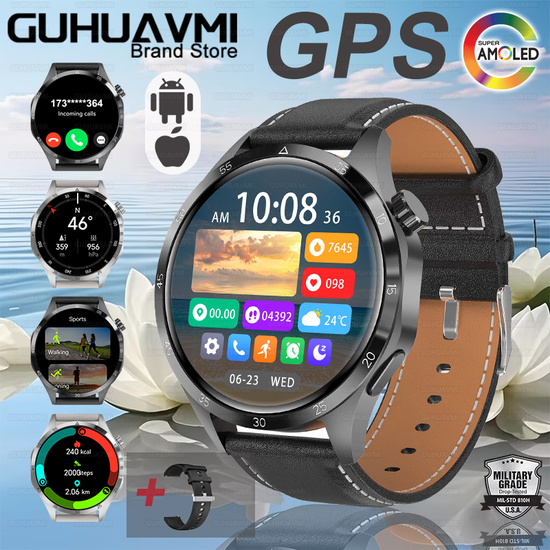 2025 tendências da moda novo gps relógio inteligente masculino freqüência cardíaca amoled nfc ip68 à prova dip68 água relógios esportivos bluetooth chamada twatch para huawei: CINZA