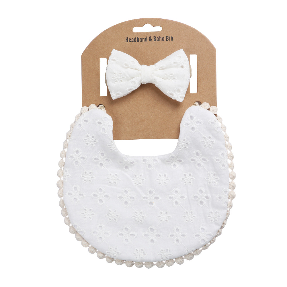 Baby Slabbetjes + Baby Hoofdbanden Set Katoen Bloemenprint Kant Burp Doeken Voor Baby Baby Spullen Pasgeborenen Baby Accessoires: DP021-3