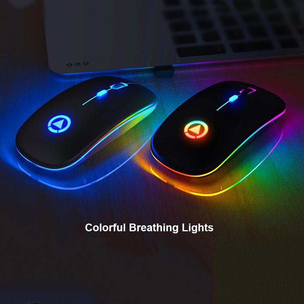 Ultra-Thin Wireless Mouse 2.4GHZ LED Silent Mute Colored Backlit Optical Mice with Hidden USB Receiver DPI Adjustable for Gaming