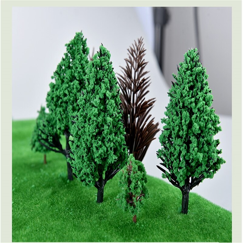 10Pcs Poplar Plastic Trees Model Light Green Leaves Railroad Railway Scene Scenery Landscape for Architecture Park Street Layout