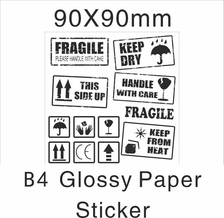 500pcs/lot Fragile Warning Glossy Label Kraft Sticker 9x5cm Fragile Handle Care Keep Dry Black Red Colors: B4 Glossy 9x9