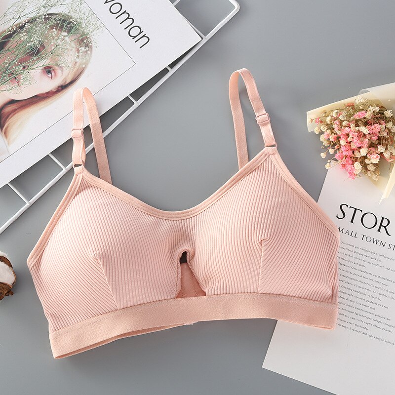 DERUILADY Sexy Hollow Solid Color Women Bra Thin strap Push Up Bra Wire Free Seamless Underwear Slim Fit Cozy Thread Female Bras