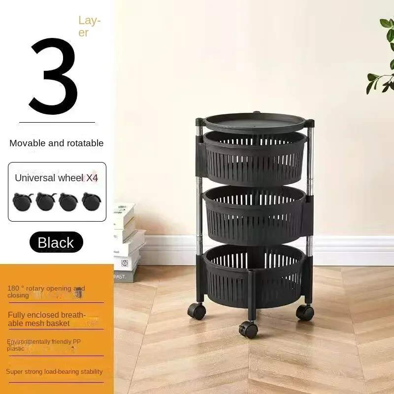 Kitchen Rotating Rack Floor-to-ceiling Household Multi-functional Vegetable and Fruit Corner Rack Multi-layer Vegetable Basket: Yellow