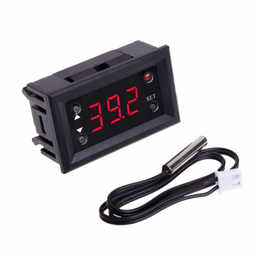 Termostato Digital W1218, controlador de temperatura DC 12V para incubadora con sonda roja