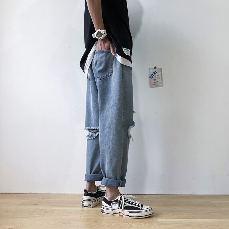 Street jeans herr byxor herr tighta kläder slitna män slimmad dragkedja hip hop harajuku herr jeans herr jeans cool