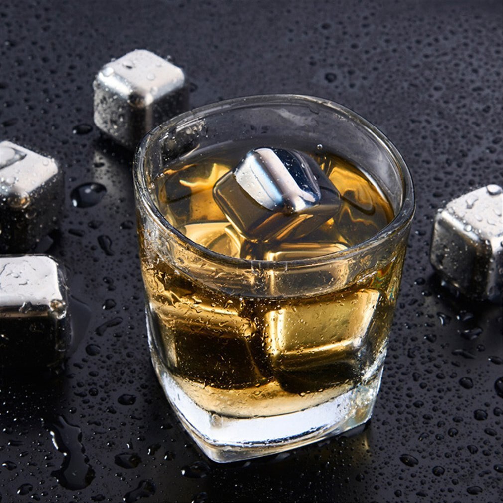 Whisky Stones Ice Cubes Set Reusable Food Grade Stainless Steel Wine Cooling Cube Chilling Rock Party Bar Tool With Clip