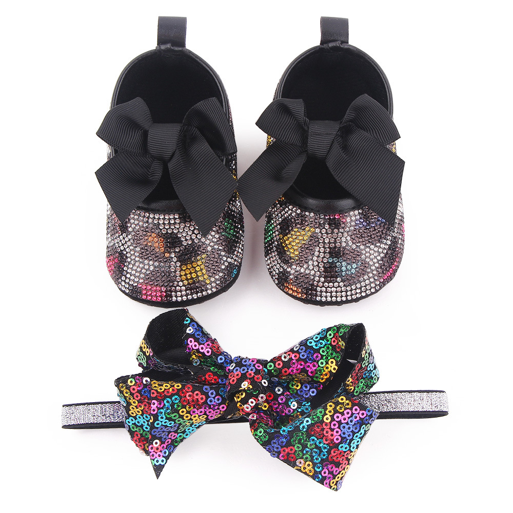 Scarpe per neonate Bling strass calzature per neonati neonato appartamenti per 1 anno regali per bambole cristiani con fascia a set