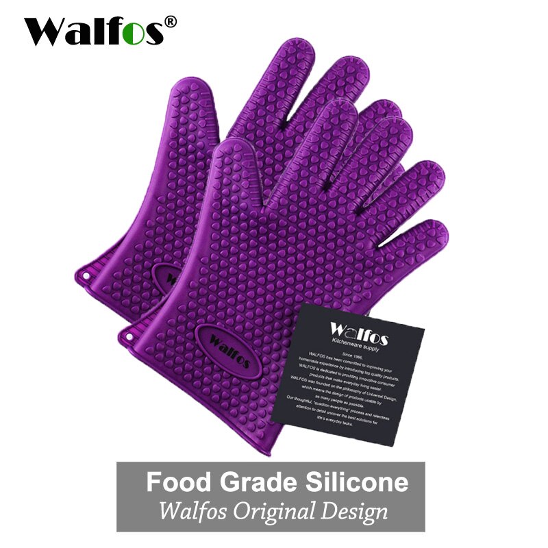 Walfos Silicone Oven Kitchen Glove Heat Resistant Thick Cooking BBQ Grill Glove Oven Mitts Kitchen Gadgets Kitchen Accessories: 2 pcs purple