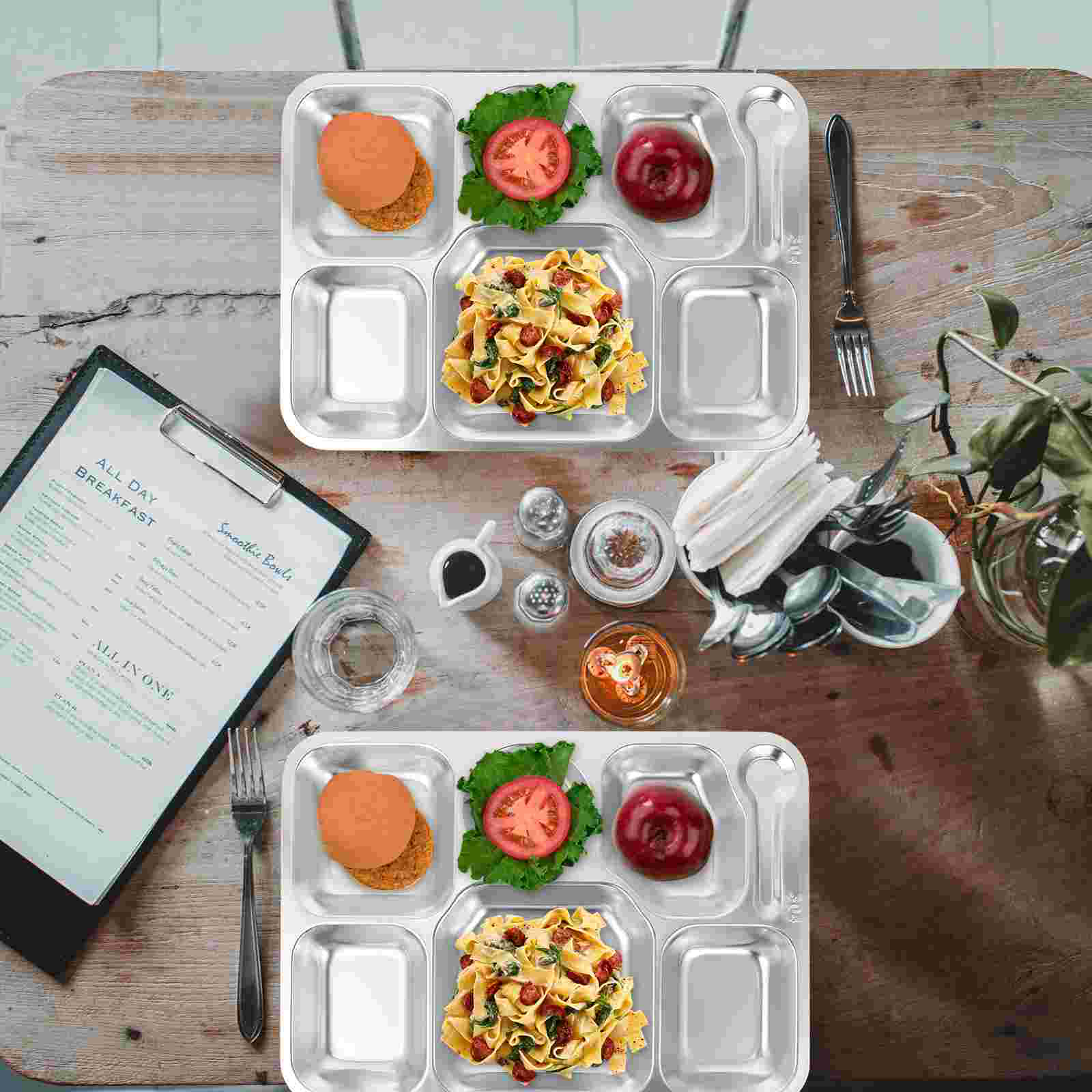 Bandeja de acero inoxidable para servir alimentos, bandeja duradera con 7 Secciones, dividida, color plateado, 1 unidad
