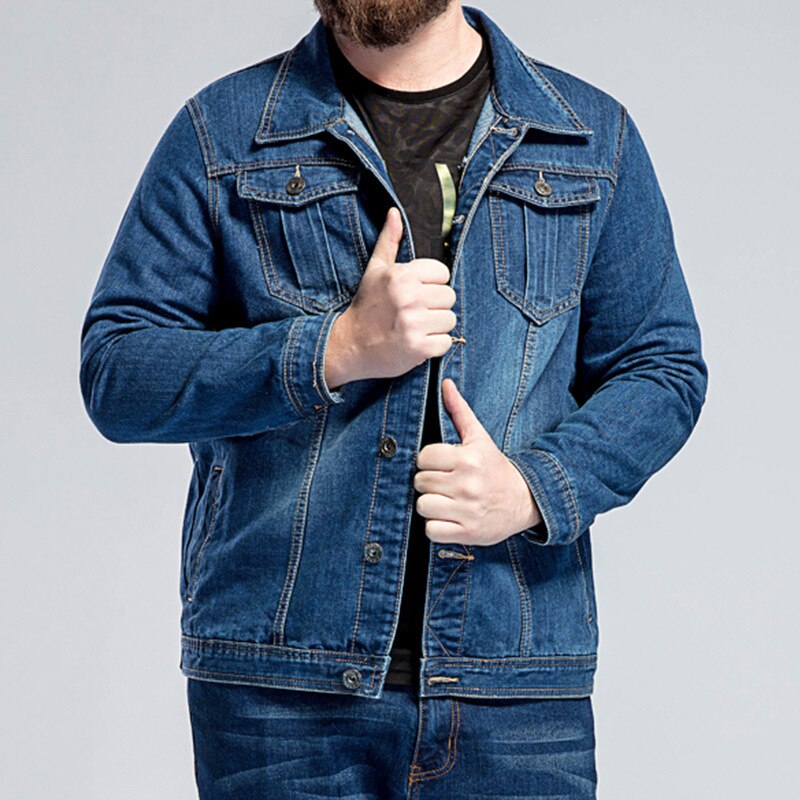 Herrjacka stor storlek l -5xl 6xl 7xl blå jeansjacka herr vårlös stor lapel casual jacka storlek l -7xl