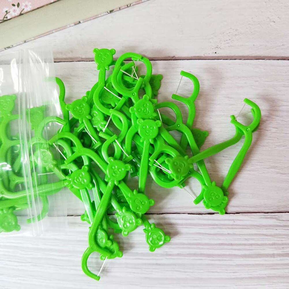 100PCS Floss Sticks Portable Cute Cartoon Handle OralFloss Floss Pick Teeth Cleaner for Children Boys Kids