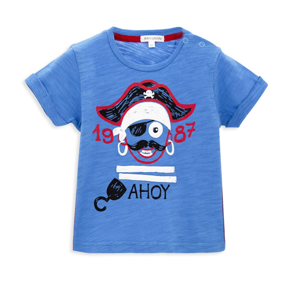 Kavkas T-shirt Voor Een Jongen Zomer O-hals Blauw Piraat Afdrukken Korte Mouwen 100% Katoenen Kleding Roupa De Bebe: Beige / 4T