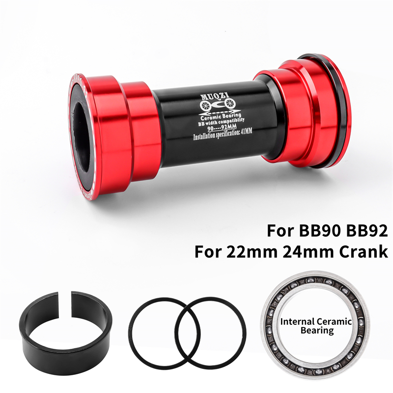 MUQZI Bicycle Bottom Bracket BSA BB68/73mm Thread BB90/92 Press Fit MTB Road Bike Ceramic Bottom Bracket For 22/24mm Crankset: BB90-92Ceramic Red