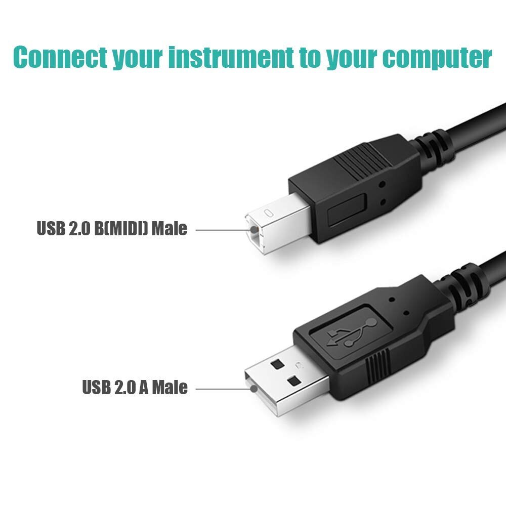 USB A to USB B Printer Cable Male to Male Cable for Electric Musical Instruments MIDI Keyboard Microphone Mixer Speaker Monitor
