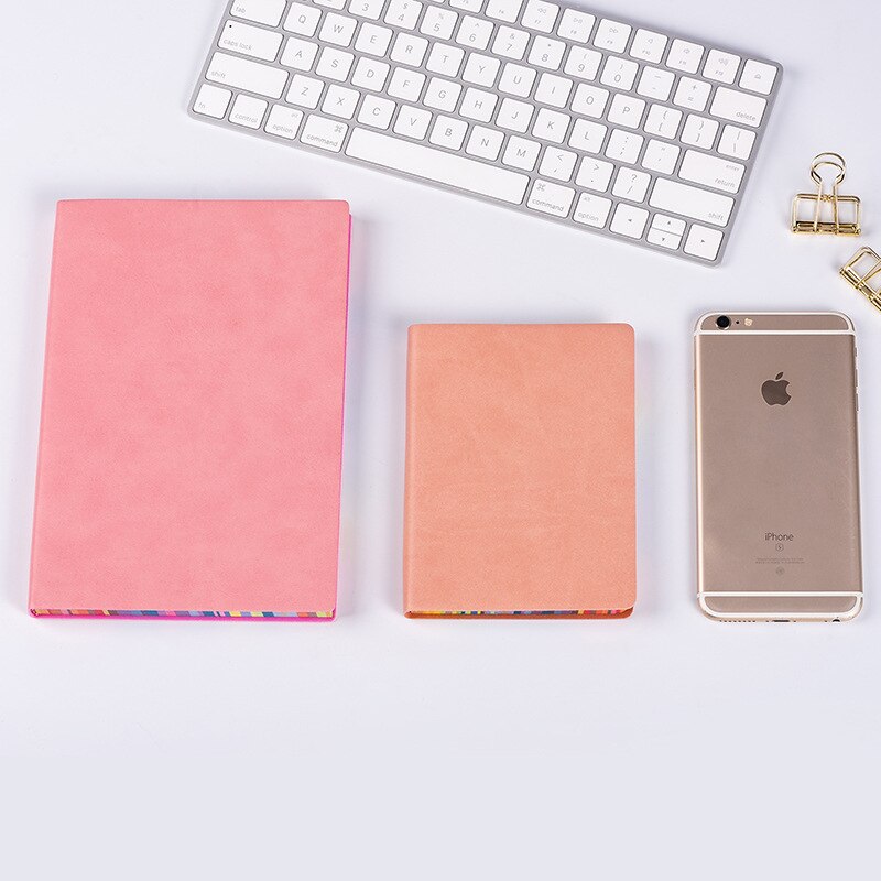 A5/A6 Soft Surface Cute Notebook 100 And Simple Notes With Rainbow Edges Thick Leather Diary Office Stationery