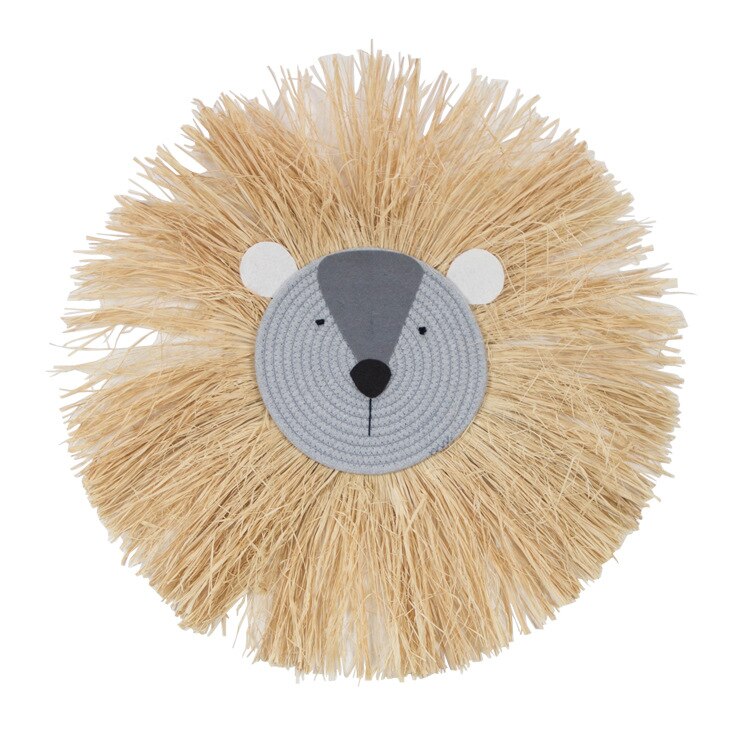 Kids Room Decor Animal Head Wall Decor Hand Woven Cartoon Lion Kindergarten Nursery Hanging Decorations Cotton Thread Weaving: 4