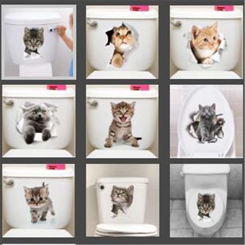 1 pièces mignon 3D chaton toilette chat Stickers muraux pour cuisine réfrigérateur salon chambre décor à la maison papier peint bricolage maison décalcomanie