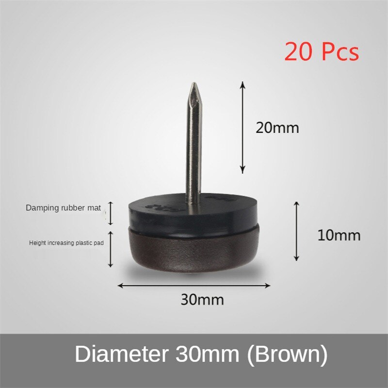 20 Stks/partij 30Mm Meubilair Stille En Antislip Plastic Anker Nail Kast Grond Wit Bruin