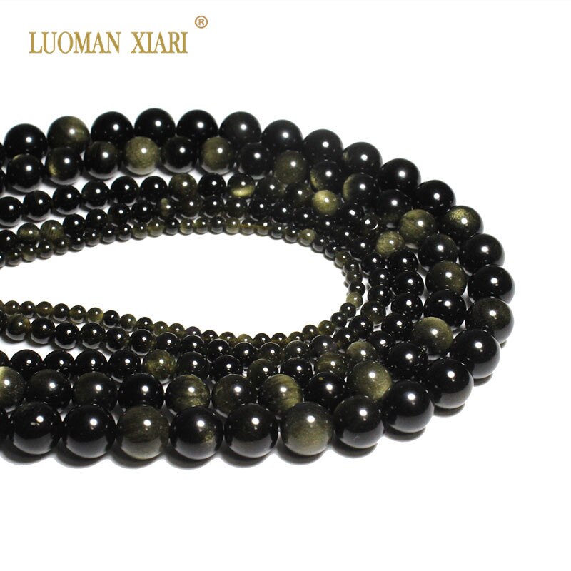 AAA+ Natural Stone Beads Round Golden Obsidian Beads For Jewelry Making DIY Bracelet Necklace 4/6/8/10/12/14 mm Strand 15''