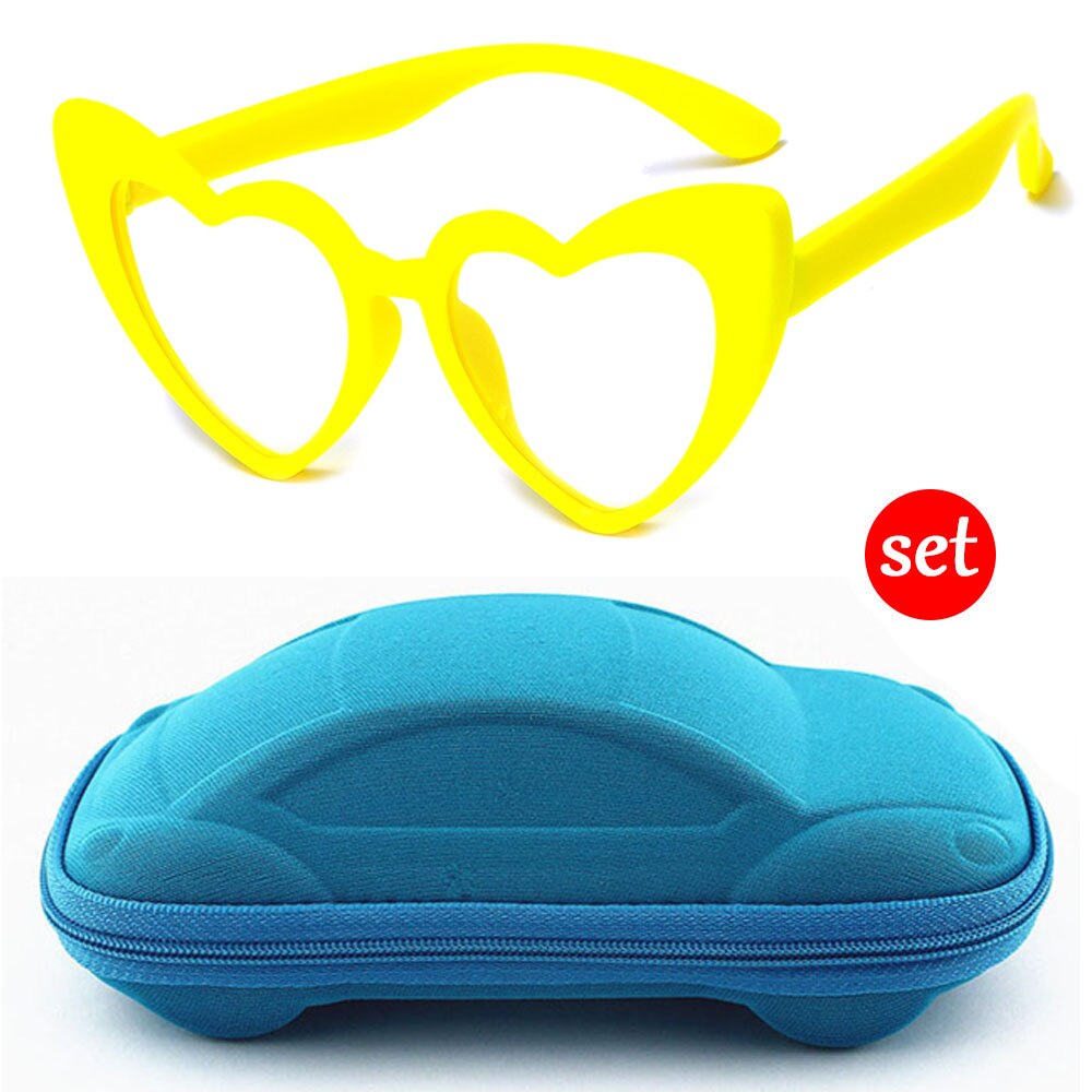 Longkeeper Hartvormige Anti-Blauw Licht Bril Kids Jongen Meisje TR90 Flexibele Frame Optische Brillen Kinderen Clear Lens Eyewear: yellow-bluecase