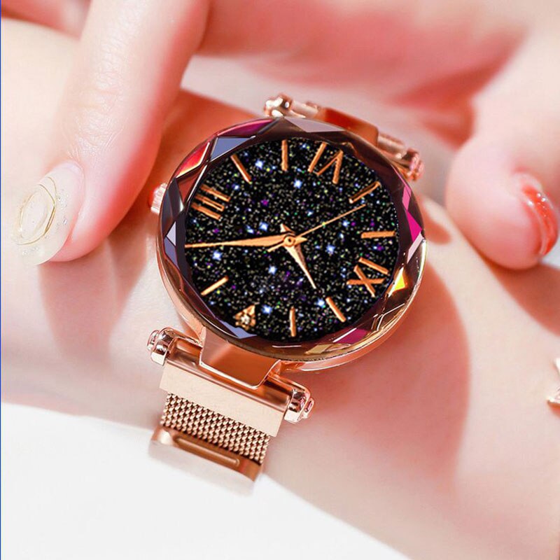 ciel étoilé chiffre romain horloge femmes montres aimant boucle Vibrato violet dames montre-bracelet