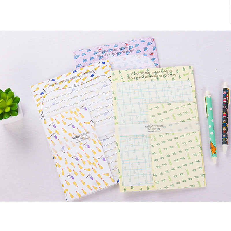 2 Set Kawaii Big size Writing Letters 6pc+3pc Envelops 9pcs Cartoon Fruit School Office Students Paper Envelope Letters Pad Sets