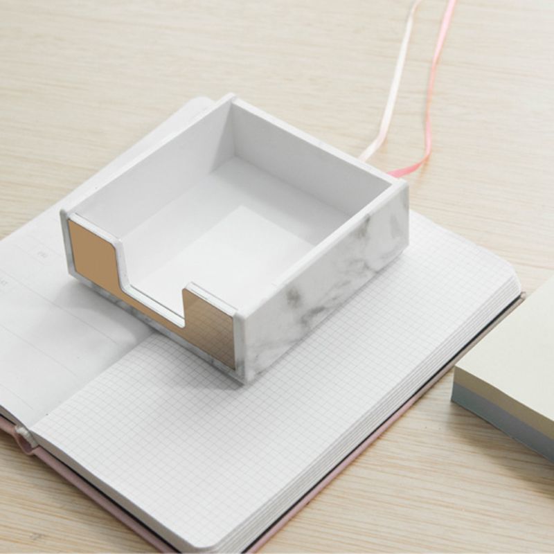 Marble Pattern Square Memo Box Sticky Note Storage Card Holder Organizer Supply
