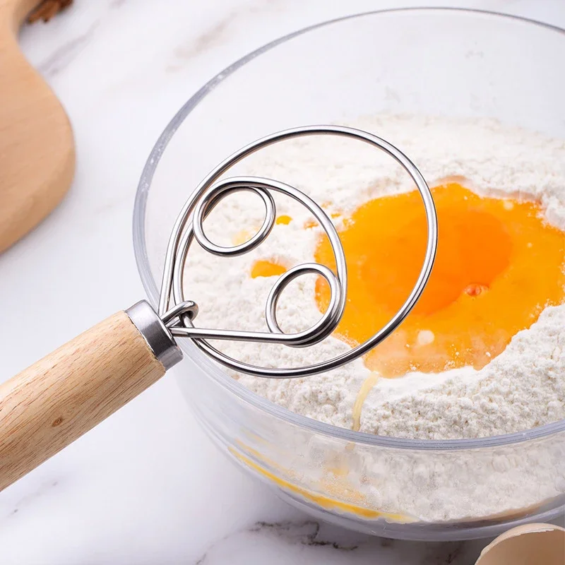 Batidor de masa con mango de madera grande, batidor danés, batidora Manual de masa para pan, batidor de cocina, batidor Manual de huevos, herramientas para hornear, accesorios