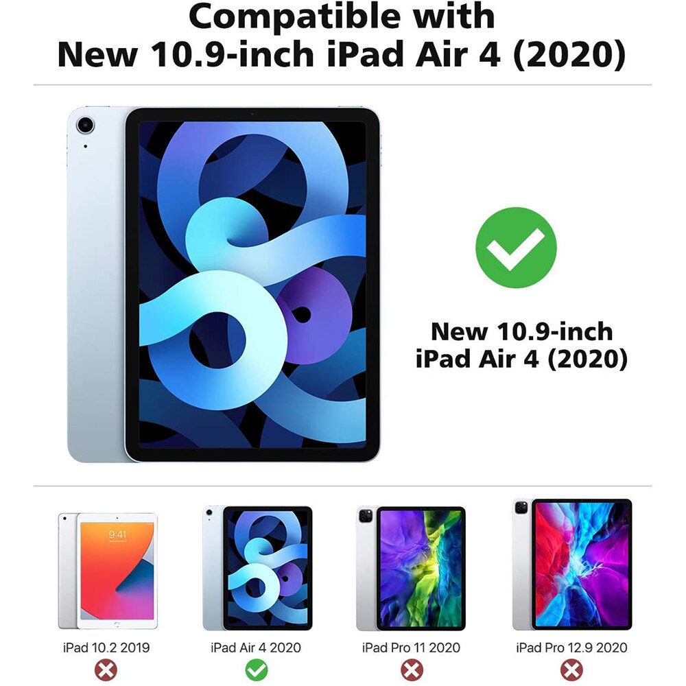 For Apple iPad Air 4th Generation 10.9" Rotating Smart Case Leather Folding Stand Cover with Auto Wake/Sleep Function