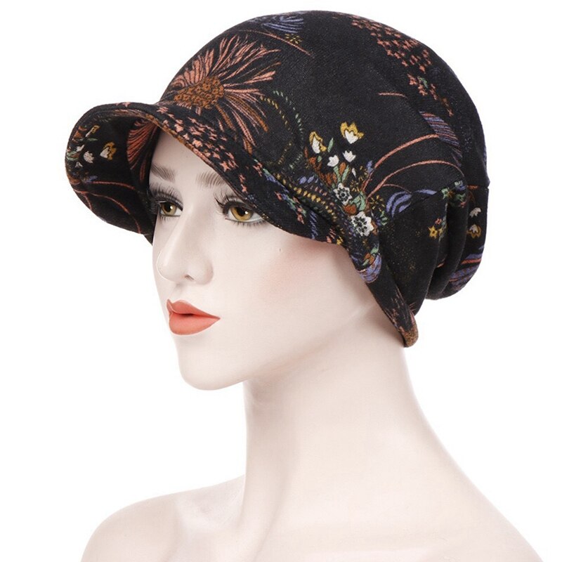 Multifunktionelle kvinder vinter efterår hat hat blomstermotiver teenager voksen tyndt tørklæde pige skullies beanies vintage cap hat: Bk2