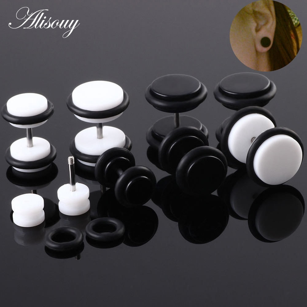 Alisouy 2 Pcs Oorbellen Mannen Vrouwen Stud Acryl Mode Stud Oorbellen Lichaam Sieraden Wit Zwart 6Mm 8Mm 10mm Ear Body Jewelry