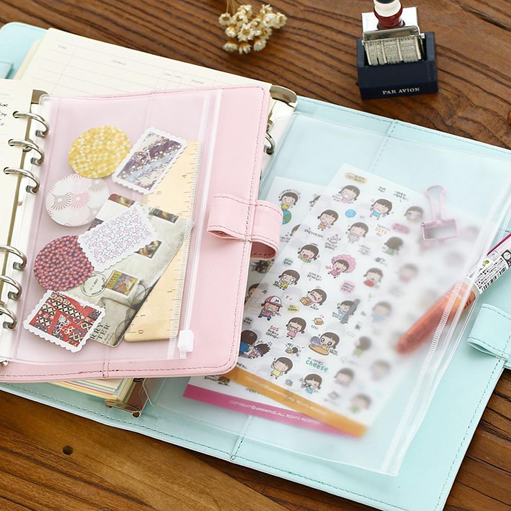 PVC Transparent A5 A6 A7 Storage Bag Loose Leaf Pouch with Self-Styled Zipper Filing Binder Document For Ring Notebook Binder