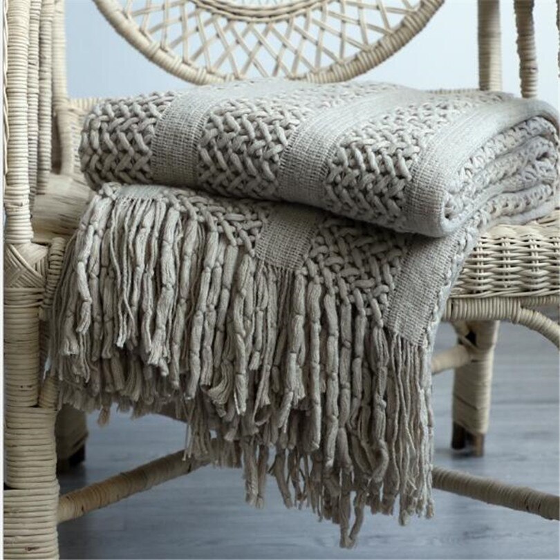 170cm Knitted Blankets Tassel Sofa Throw Thread Blanket Super Soft Baby Blanket Cotton Chenille Bedding Quilt Sherpa Blanket: Gray