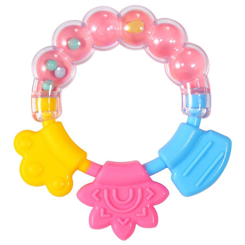 Newborn Baby Rattle Teether Shakers Hand Grip Bells Development Teething Toy Educational Mobiles Toys Bed Bell Silicone Handbell: Pink