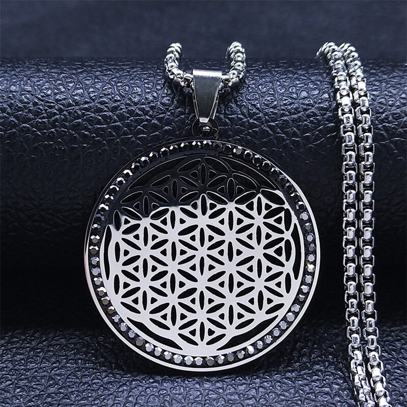 Yoga Blume des Lebens Edelstahl Kristall Kette Halsketten Frauen/Männer Samen des Lebens Anhänger Halskette Schmuck fleur de wetteifern N4834: verrotten-braun