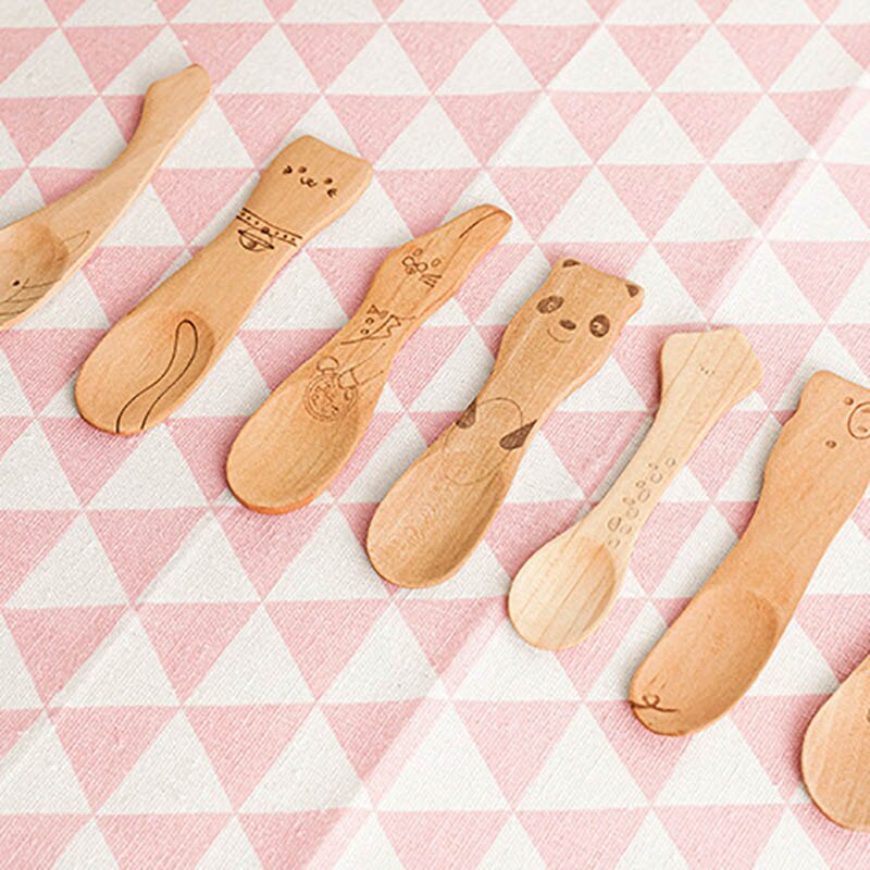 Cuillère en bois pour enfants, dessin animé mignon cuillère à café thé soupe cuillères à remuer Dessert couverts à miel enfants outils de cuisine, vaisselle