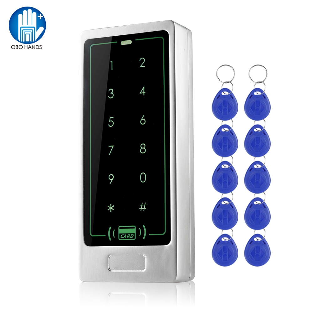Standalone 125KHz RFID Access Control Keypad Touch Metal Proximity Reader Entry Door Opener for Door Lock System +10 Keyfobs