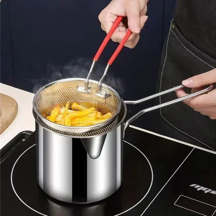 Friggitrice in acciaio inossidabile con patatine fritte e ali di pollo, piccolo vaso per olio domestico con schermo filtrante, vaso Tianfu Luo