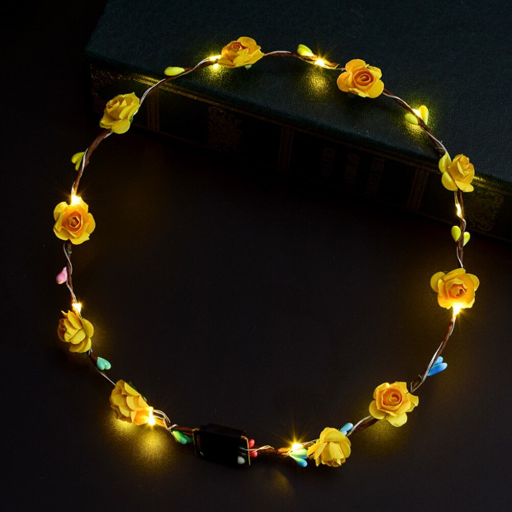 Diadema con corona de para boda para mujer y niña, diadema con luz LED para el cabello, diadema con corona, guirnaldas brillantes de neón, cumpleaños, Navidad, de navidad: Yellow