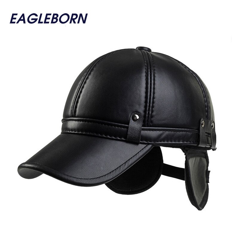 Eenvoudige Mode Heren Winter Cap Warme Fleece Voering Warm Houden Oorklep Lederen Hoeden Voor Vrouwen Mannen Faux Leather Baseball cap