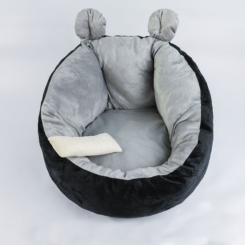 Winter Warm Pet House Bed for Cats Soft Plush Puppy Dog Kennel Mat Chihuahua Kedi Gatos Beds Cats Products for Pets Pillow Home: Black and Gray-Plush / L-below 10.0kg