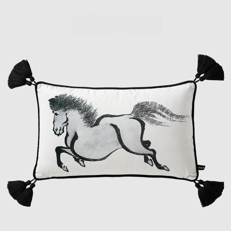 Housse de coussin rectangulaire avec pompon mignon chien, taie d'oreiller imprimée Double face en velours doux, décoration de canapé, chambre à coucher, voiture 30x50cm: vert clair